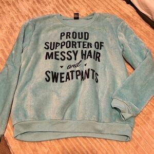 Cold Crush Aqua Blue Plush Sweatshirt with Black Text